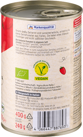 Pomidory całe daktylowe masa netto 400 g, masa po odcieku dmBio