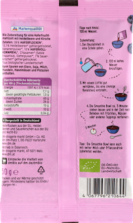 Smoothie Bowl, Heidelbeere-Kirsche dmBio