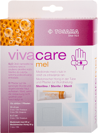 Medicinski med v tubi in obliži za zdravljenje ran vivacare