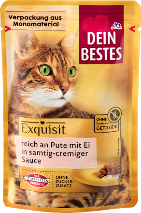 Nassfutter Katze reich an Pute mit Ei in cremiger Sauce  Dein Bestes