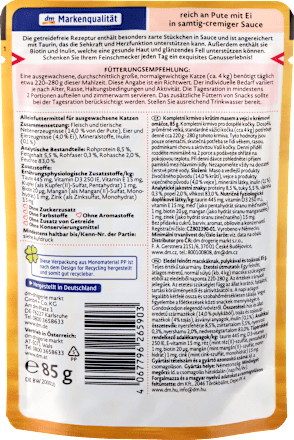 Vlažna hrana za mačke, bogata ćuretinom i jajetom u kremastom sosu DEIN BESTES