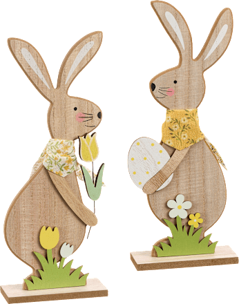 Filzaufsteller, Hase mit Halstuch & Tulpe/Ei, natur-gelb-grün (24 cm) Dekorieren & Einrichten