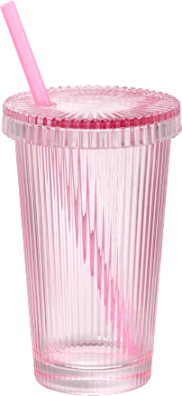 Trinkglas mit Deckel & Strohhalm, gerillt, pink (380 ml) Dekorieren & Einrichten