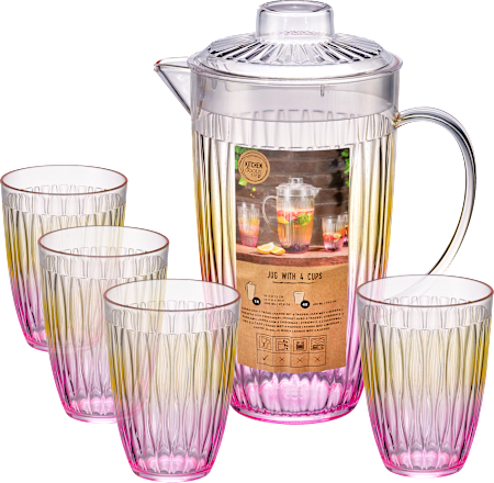 Kunststoffkaraffe mit Gläsern, Farbverlauf gelb-pink 5tlg Dekorieren & Einrichten
