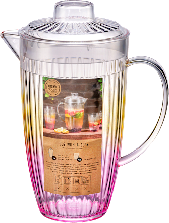 Kunststoffkaraffe mit Gläsern, Farbverlauf gelb-pink 5tlg Dekorieren & Einrichten