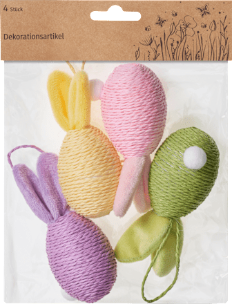 Kunststoffeier mit Kordel, Hasenohren & Puschel, pastell Dekorieren & Einrichten