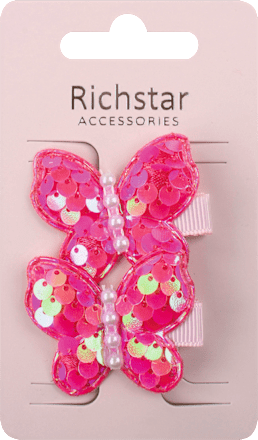 Richstar sponky do vlasů s motýlky a flitry tmavě růžové Anděl