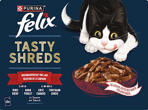 Nassfutter Katze Tasty Shreds Geschmacksvielfalt vom Land Felix
