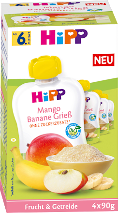 Quetschies Multi Mango Bananen Grieß, ab 6. Monat (4x90 g)  HiPP