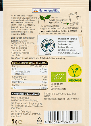 Vanillezucker mit Bourbon-Vanille (4x8g) dmBio