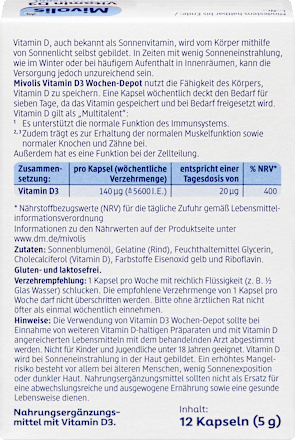 Vitamin D3 5600 I.E. Wochen-Depot Weichkapseln 12 St Mivolis