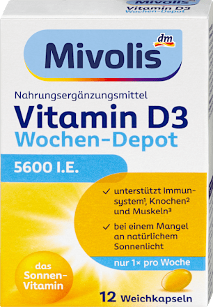 Vitamin D3 5600 I.E. Wochen-Depot Weichkapseln 12 St Mivolis