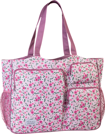 Strandtasche mit Fächern, Blumen, rosa Fabrizio