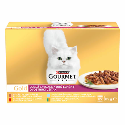 Teljes értékű állateledel Gold Duo élmény, felnőtt macskák számára 12 x 85 g Purina Gourmet