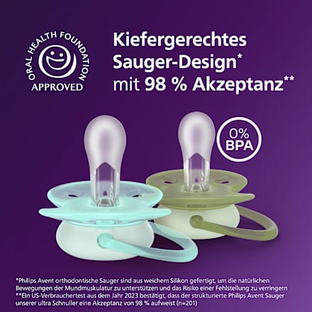 Schnuller ultra soft nighttime Silikon, türkis/grün, 0-6 Monate PHILIPS AVENT