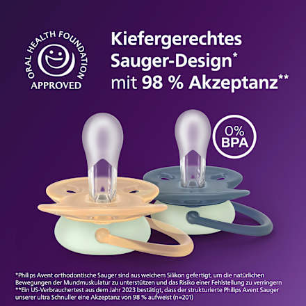 Schnuller ultra soft nighttime Silikon, beige/blau, ab 18 Monaten PHILIPS AVENT