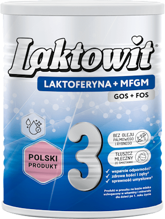 Produkt na bazie mleka w proszku 3 dla dzieci po 1. roku życia, wzbogacony w witaminy i minerały Laktoferyna+MFGM Laktowit