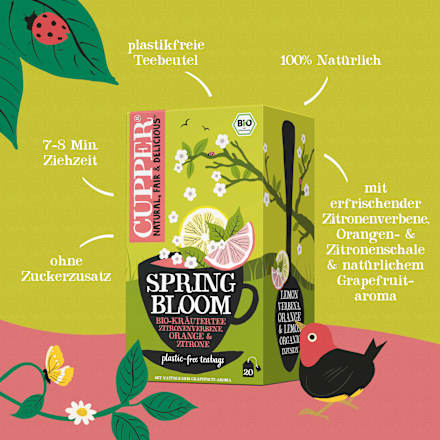 Kräutertee Spring Bloom mit Zitronenverbene, Orange & Zitrone (20 Beutel) Cupper