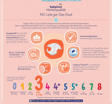 Пелени Premium Jumbo Pack, размер 3 midi (4-9 kg) babylove