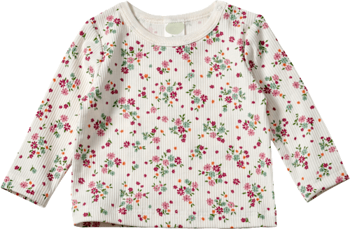 Langarmshirt mit Ripp-Struktur & Blumen-Muster, weiß, Gr. 92 ALANA