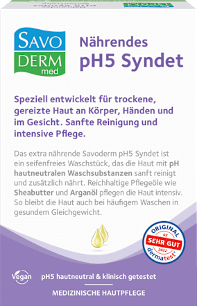 Nährendes pH5 Syndet seifenfreies Waschstück mit Sheabutter & Arganöl Savoderm med