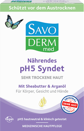 Nährendes pH5 Syndet seifenfreies Waschstück mit Sheabutter & Arganöl Savoderm med