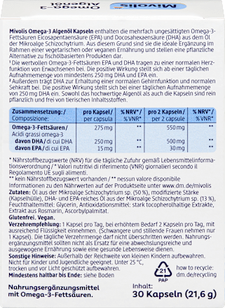 Omega-3 Algenöl Kapseln 30 St Mivolis