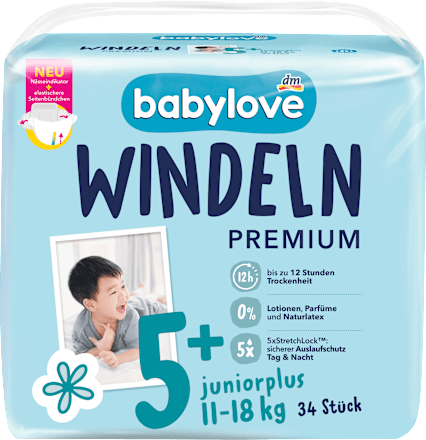 Windeln Premium Gr. 5+ juniorplus (11-18 kg) babylove