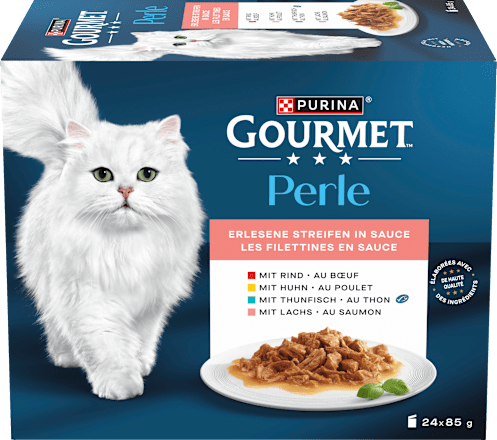 Nassfutter Katze Perle Erlesene Streifen in Sauce Fisch-, Geflügel und Fleischvariation Purina Gourmet