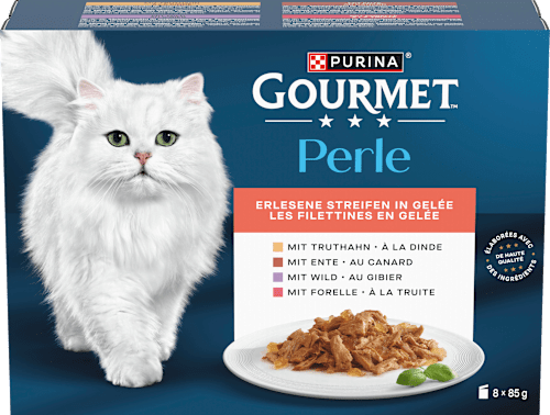 Nassfutter Katze Perle Erlesene Streifen in Gelee Purina Gourmet