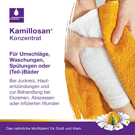 Kamillosan Konzentrat Kamillenblütenauszug 98,91g / 100g, Kamillenöl 0,19g / 100g Flüssigkeit Kamillosan