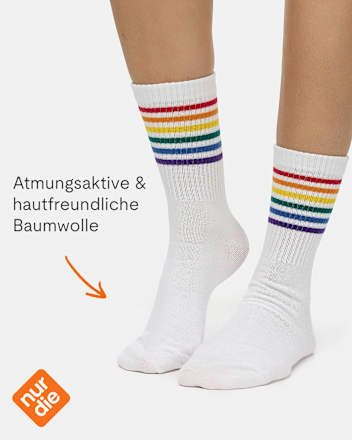 Crew Socken mit Regenbogen-Motiv weiß Gr. 39-42 nur die