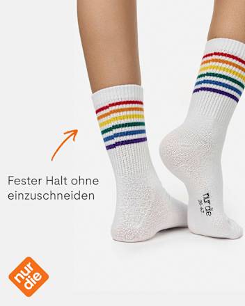 Crew Socken mit Regenbogen-Motiv weiß Gr. 39-42 nur die