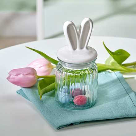 Glasvorratsdose mit Keramikdeckel, Hasenohren, gerillt, weiß (260 ml) BOLTZE