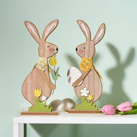 Filzaufsteller, Hase mit Halstuch & Tulpe/Ei, natur-gelb-grün (24 cm) Dekorieren & Einrichten