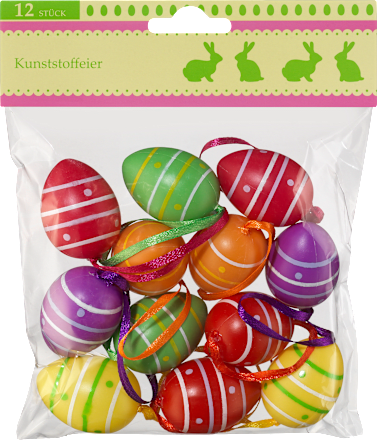 Kunststoffeier zum Aufhängen, bunt gemustert (30 mm) Dekorieren & Einrichten