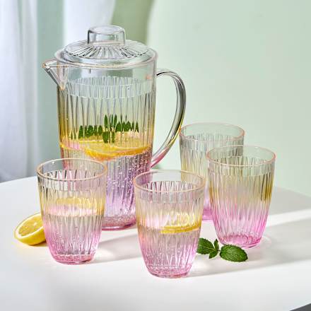 Kunststoffkaraffe mit Gläsern, Farbverlauf gelb-pink 5tlg Dekorieren & Einrichten