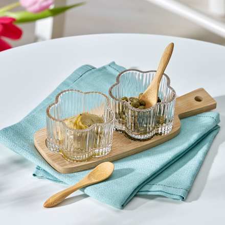 Tapasset, Bambus mit Glasschälchen in Blumenform & Holzlöffel 5tlg Dekorieren & Einrichten