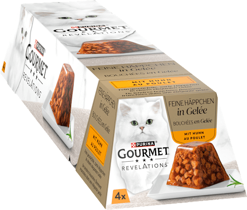 Nassfutter Katze Huhn in Gelée, Revelations feine Häppchen Multipack (4x57 g) Purina Gourmet
