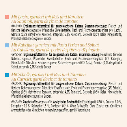 Nassfutter Katze mit Lachs & Kabeljau oder Scholle, Soup Royale, Multipack (6x45 g) Purina Gourmet