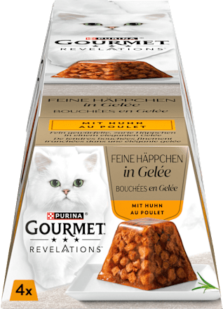 Nassfutter Katze Huhn in Gelée, Revelations feine Häppchen Multipack (4x57 g) Purina Gourmet