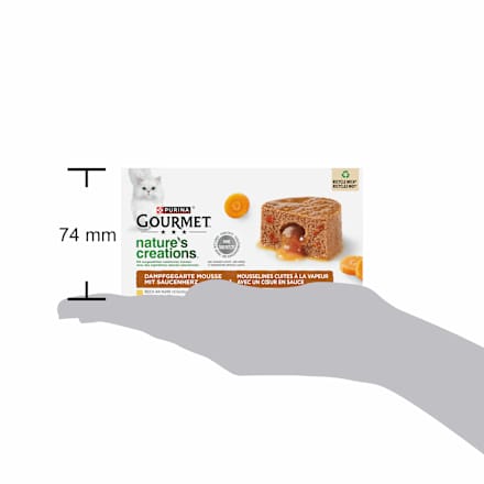 Nassfutter Katze mit Huhn & Rind, nature's creations Mousse mit Saucenherz, Multipack (4x85 g) Purina Gourmet