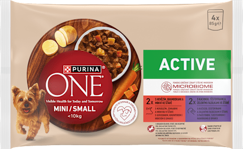 Mini Dog Active kapsičky pro psy hovězí, kachna ve šťávě 4x85g PURINA ONE