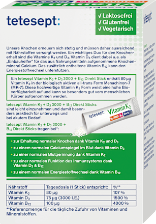Direkt-Sticks Vitamin K2 & D3 + B12 tetesept