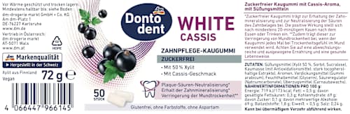 Žvečilni gumiji brez sladkorja z okusom črnega ribeza, s sladili Dontodent