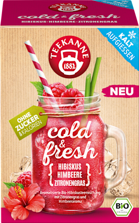 Früchtetee Cold & Fresh Hibiskus, Himbeere & Zitronengras Teekanne