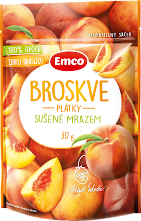 broskve plátky sušené mrazem Emco