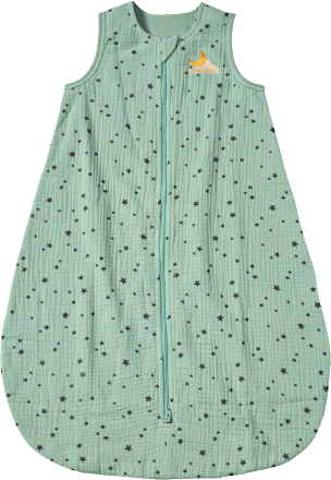 Schlafsack 1 TOG aus Musselin mit Stern-Muster, grün, 80 cm ALANA