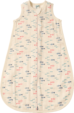 Schlafsack 0,5 TOG aus Musselin mit Fisch-Muster, beige, 90 cm ALANA
