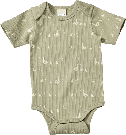 Body Kurzarm mit Gänse-Muster, grün, Gr. 74/80 ALANA